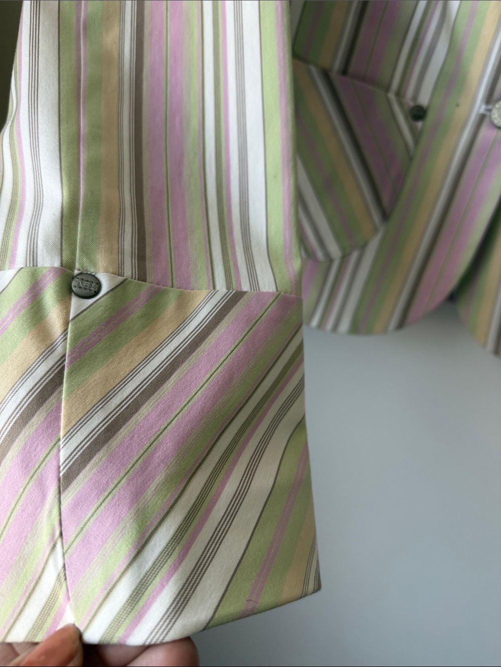 ABS Allen Schwartz Pastel Striped Cotton Blazer in Pink, Green & White size 6 - Picture 6 of 8